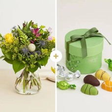 The nice Easter greeting with a spring box of chocolates